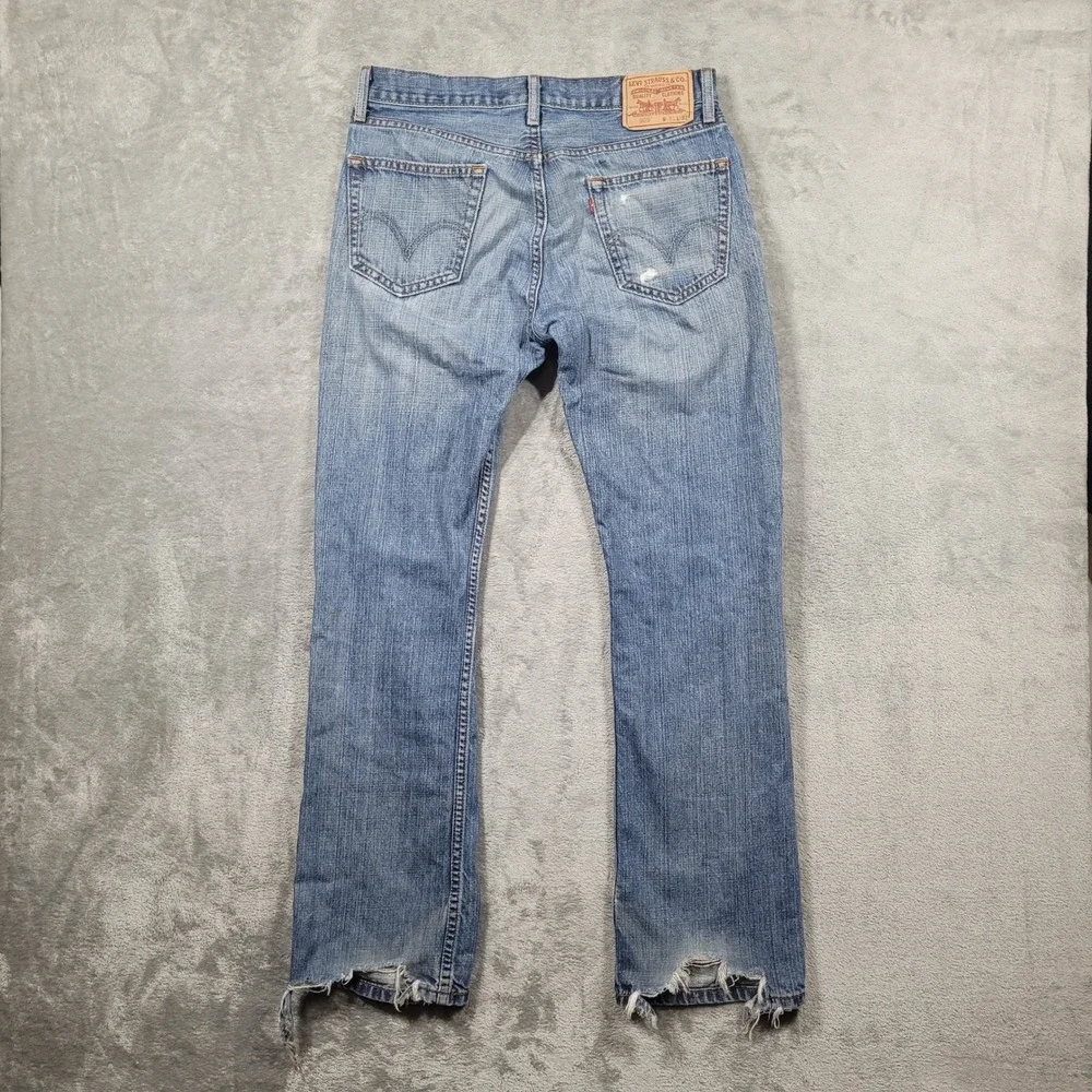 Levi's Jeans Mens 31x32 Blue 505 Straight Fit Distressed Frayed Denim Pants Y2K